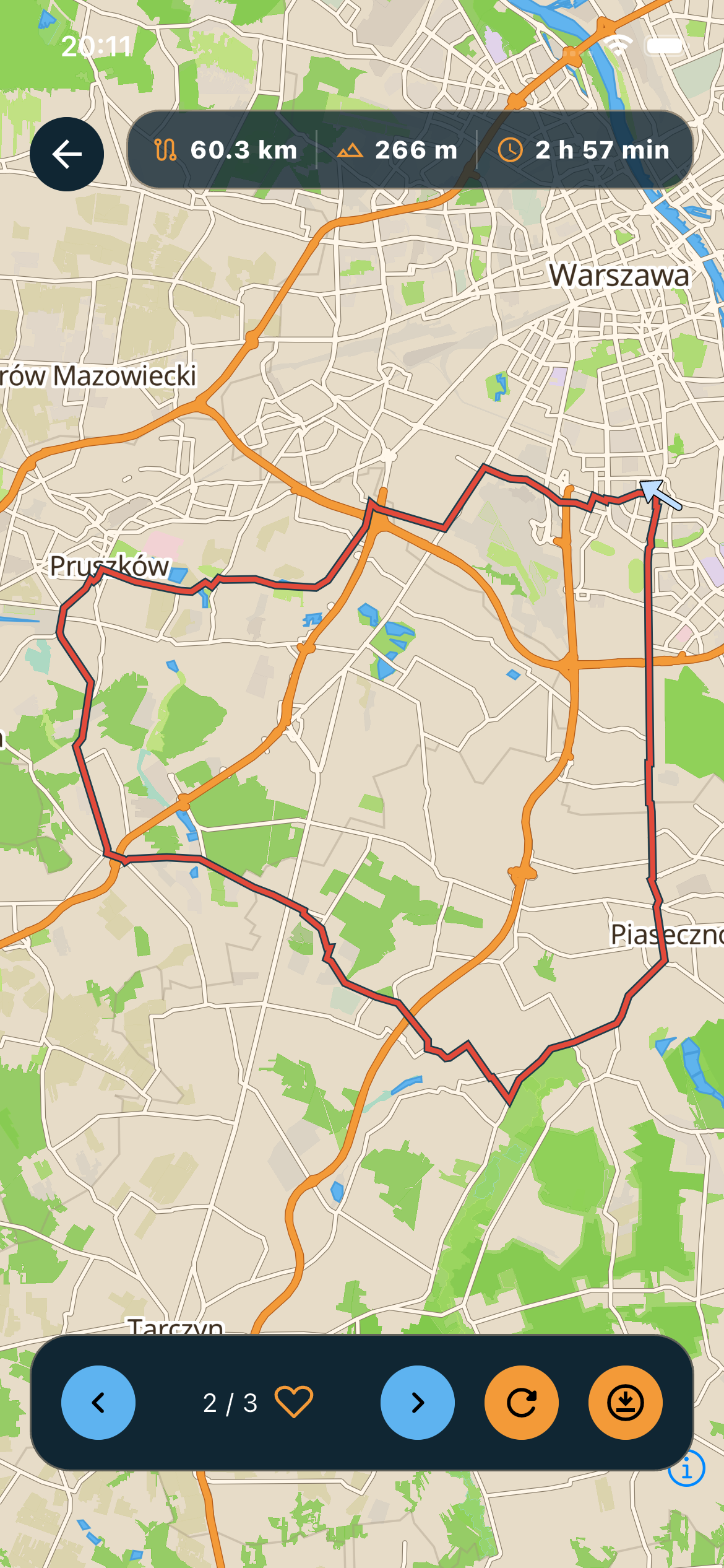 BikeWind generated cycling route alternative on the map