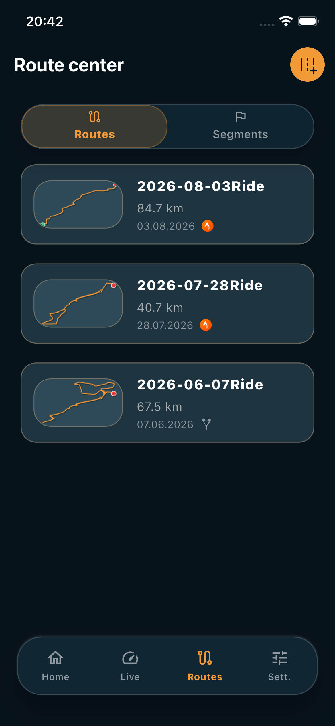 BikeWind saved route library