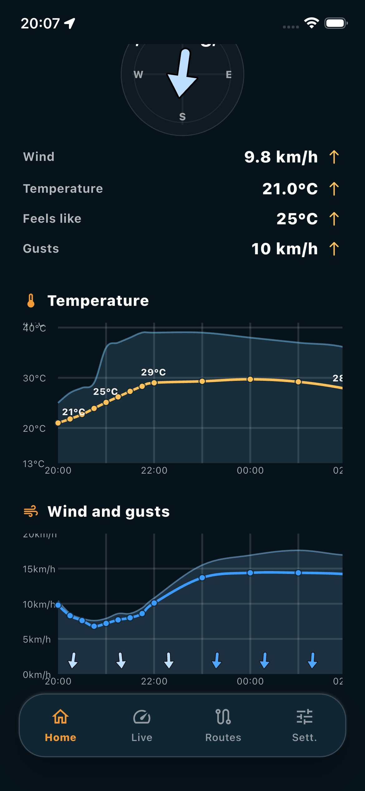 BikeWind route navigation on the map